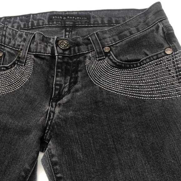 RARE ROCK & REPUBLIC BERLIN SKINNY JEANS 25x34 BLACKWASH MADE IN USA 🇺🇸 - Picture 13 of 14